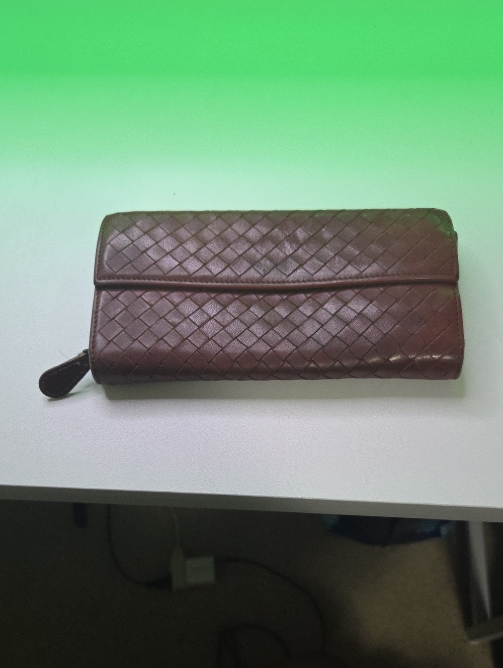 Bottega Veneta  Woven Leather Zip Wallet - Brown